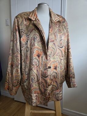 Vintage Silk Paisley Jacket Peter Nygård | 100% Silk Statement Large To Xlarge